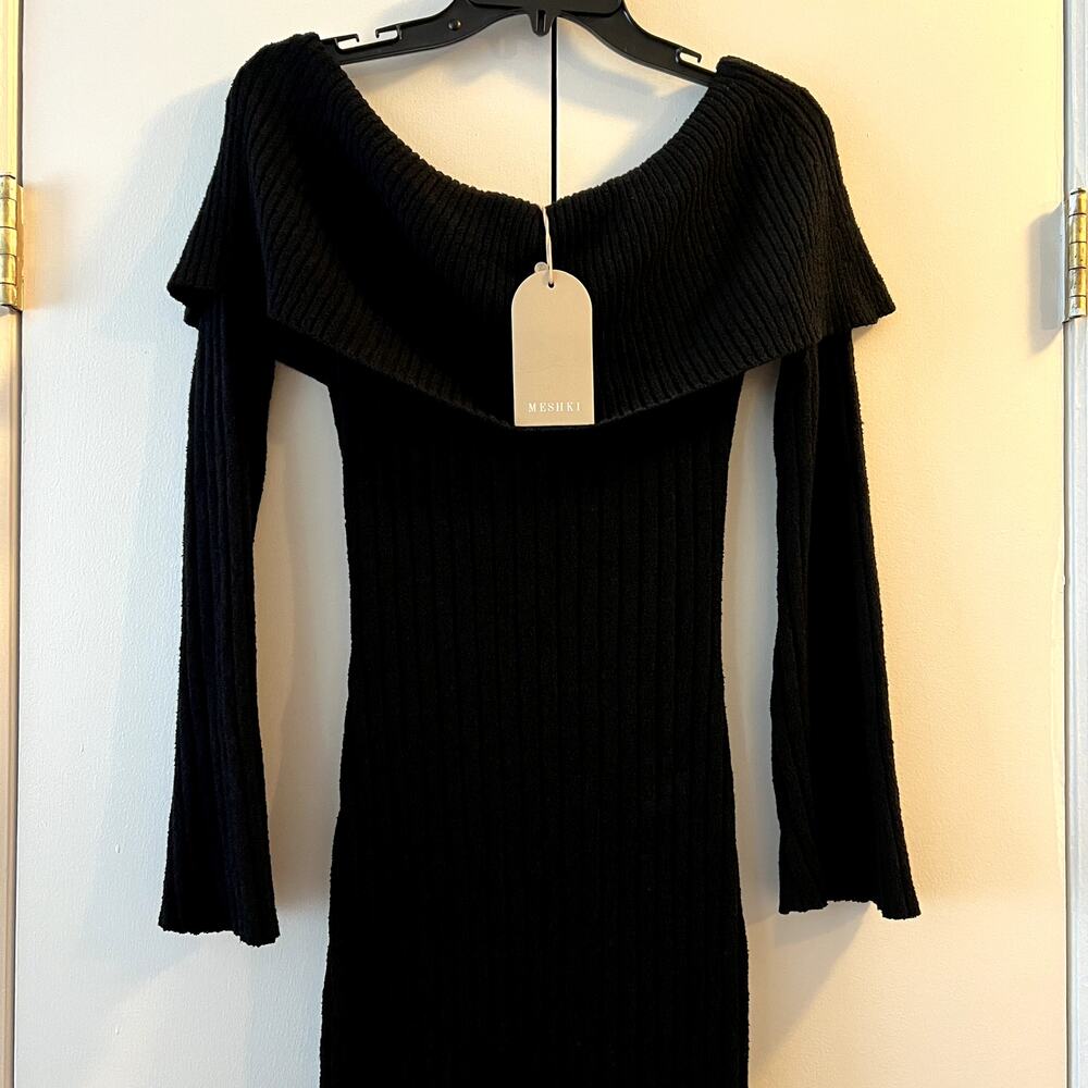 Meshki Stefania Off Shoulder Knit Midi Long Sleeve Dress Black size M New - Picture 3 of 7